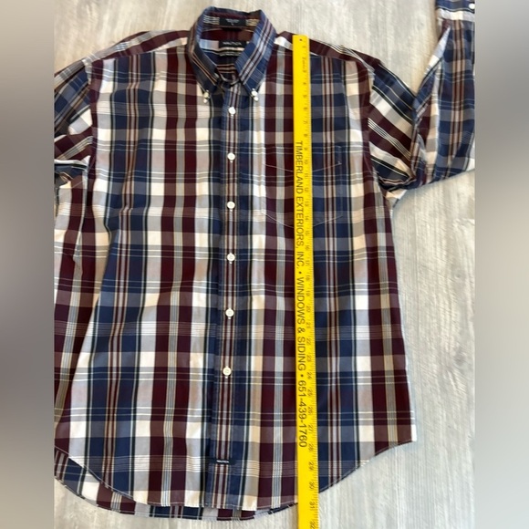 NAUTICA Men's 80's Two-ply Cotton Sport Shirt Plaid Pattern Red Blue White Large - Picture 11 of 11